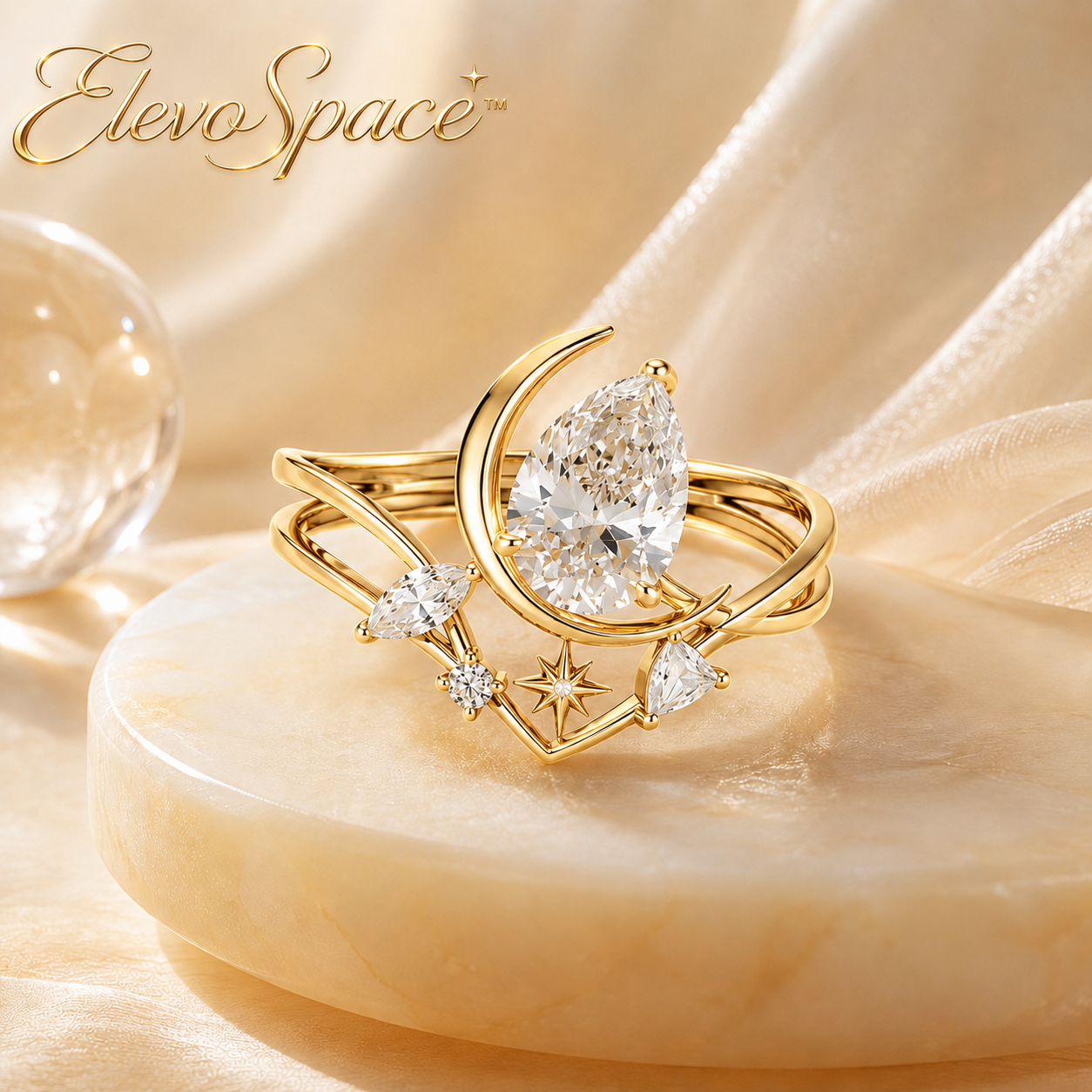 ElevoSpace™ Astral Cradle Pear Moissanite Orbit Ring