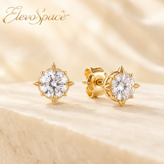 ElevoSpace™ Solstice Compass Round Moissanite Stud Earrings