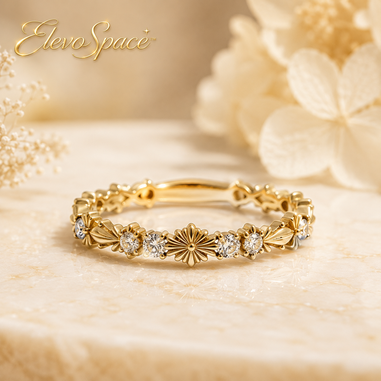 ElevoSpace™ Sunpetal Orbit Moissanite Sculpted Band