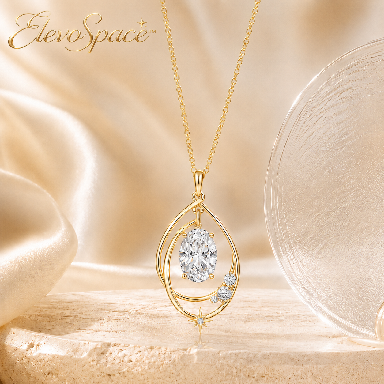 ElevoSpace™ Asterveil Orbit-Drop Oval Moissanite Necklace