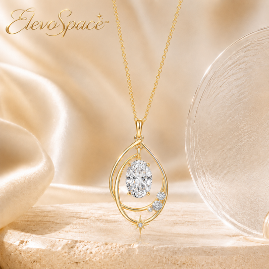 ElevoSpace™ Asterveil Orbit-Drop Oval Moissanite Necklace