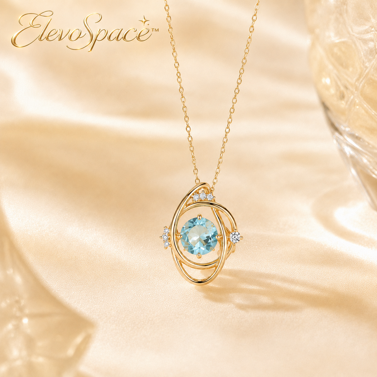 ElevoSpace™ Aqualume Tidal Arc Blue Moissanite Necklace