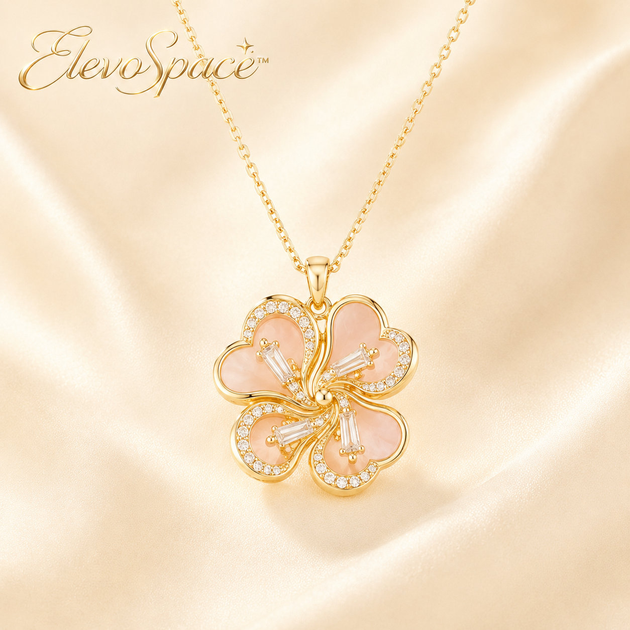 ElevoSpace™ Roselight Spiral Bloom Pink Moissanite Necklace