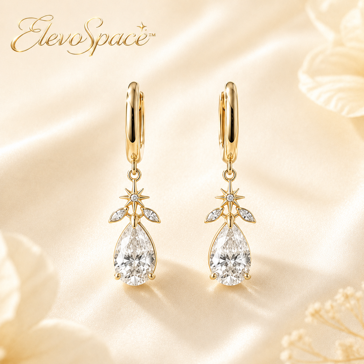 ElevoSpace™ Asterfall Starleaf Pear Moissanite Hoop Earrings