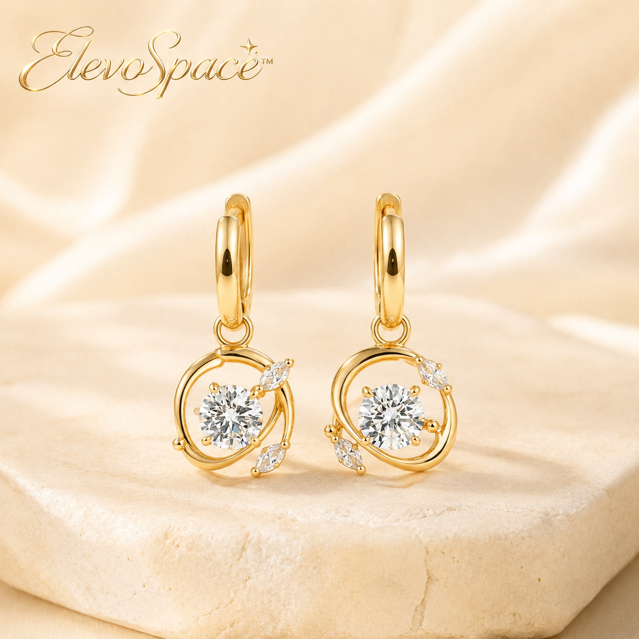 ElevoSpace™ Astraeon Twin-Orbit Round & Marquise Moissanite Hoop Earrings