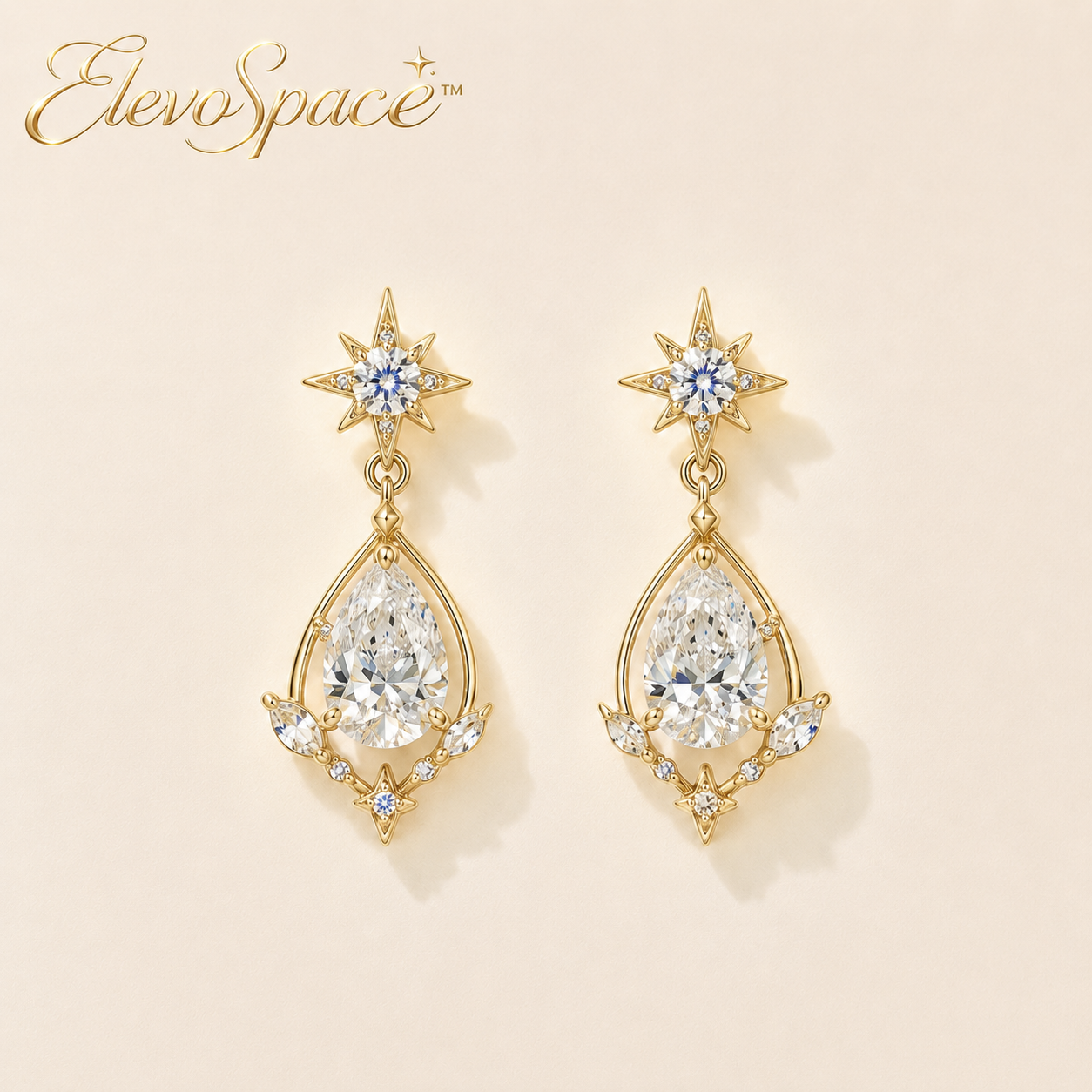 ElevoSpace™ Astercradle Pear Moissanite Drop Stud Earrings
